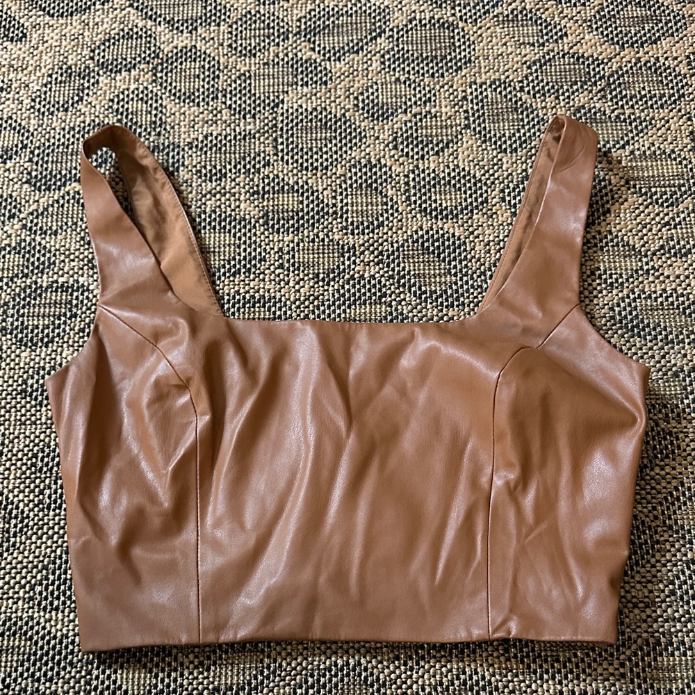 Peter Som Tan Leather Crop Top